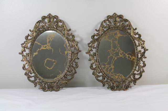 Gold Vein accent mirror Pair Mid Century Modern wall hanger Mirrors