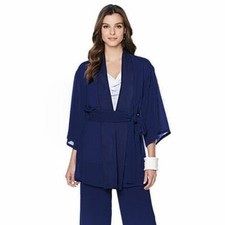 NATORI Size M Textured Novelty Topper Cardigan Sleepwear Nightgown NAVY