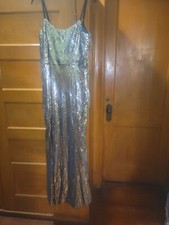 NWOT 319 L Dress the Population Ingrid Silver Sequin Maxi Dress Evening Gown