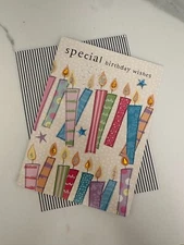 Special Birthday Wishes Card w/ Colorful Candle Design – Glitter & Jewel Accents