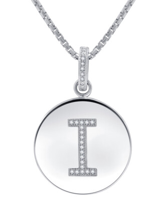 1/10 cttw Diamant Initiale Monogramm Buchstabe Scheibe Anhänger in Sterlingsilber