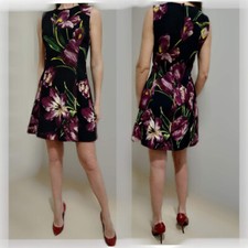 🆓US🛃 Dolce & Gabbana purple tulips printed black dress IT 40