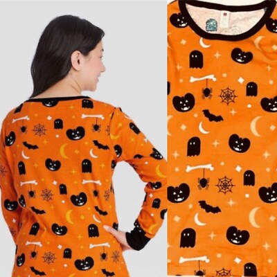 Womens Halloween Pumpkin Spider Ghost Graphic sleep lounge Tee shirt Small