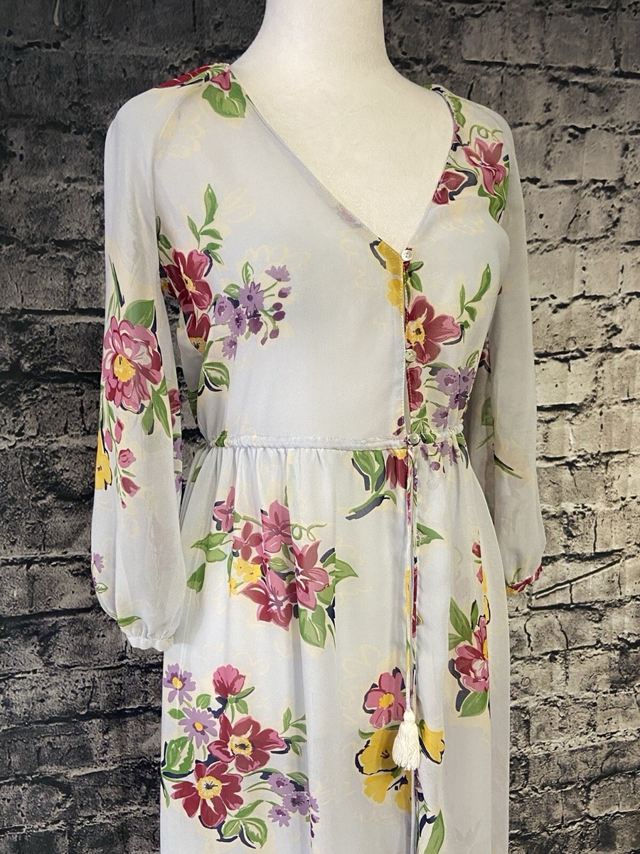 ZARA TRF Collection Dress Womens XS White Floral Print Long Sleeve Button Front ZARA TRF Collection Dress Womens XS White Floral Print Long Sleeve Button Front
