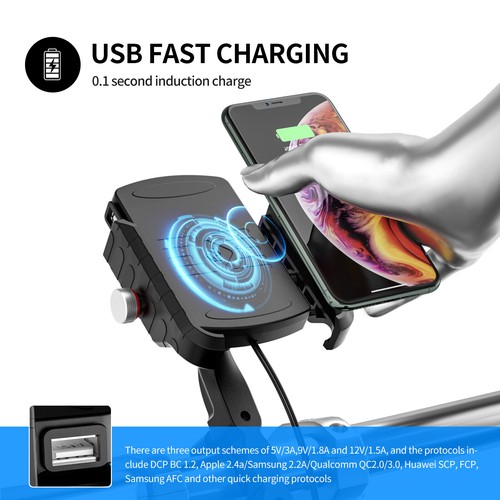 15W Phone Wireless Charge Bracket Extension Bracket Black A For Moto Scooter E7 - Photo 3 sur 12