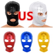 Unisex Face Mask Latex Shiny Metallic Open Eyes and Mouth Full Face Mask Hood