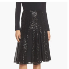 NWT Eliza J Sequin Flared Skirt In Black size 8 Holiday Formal Cocktail Party