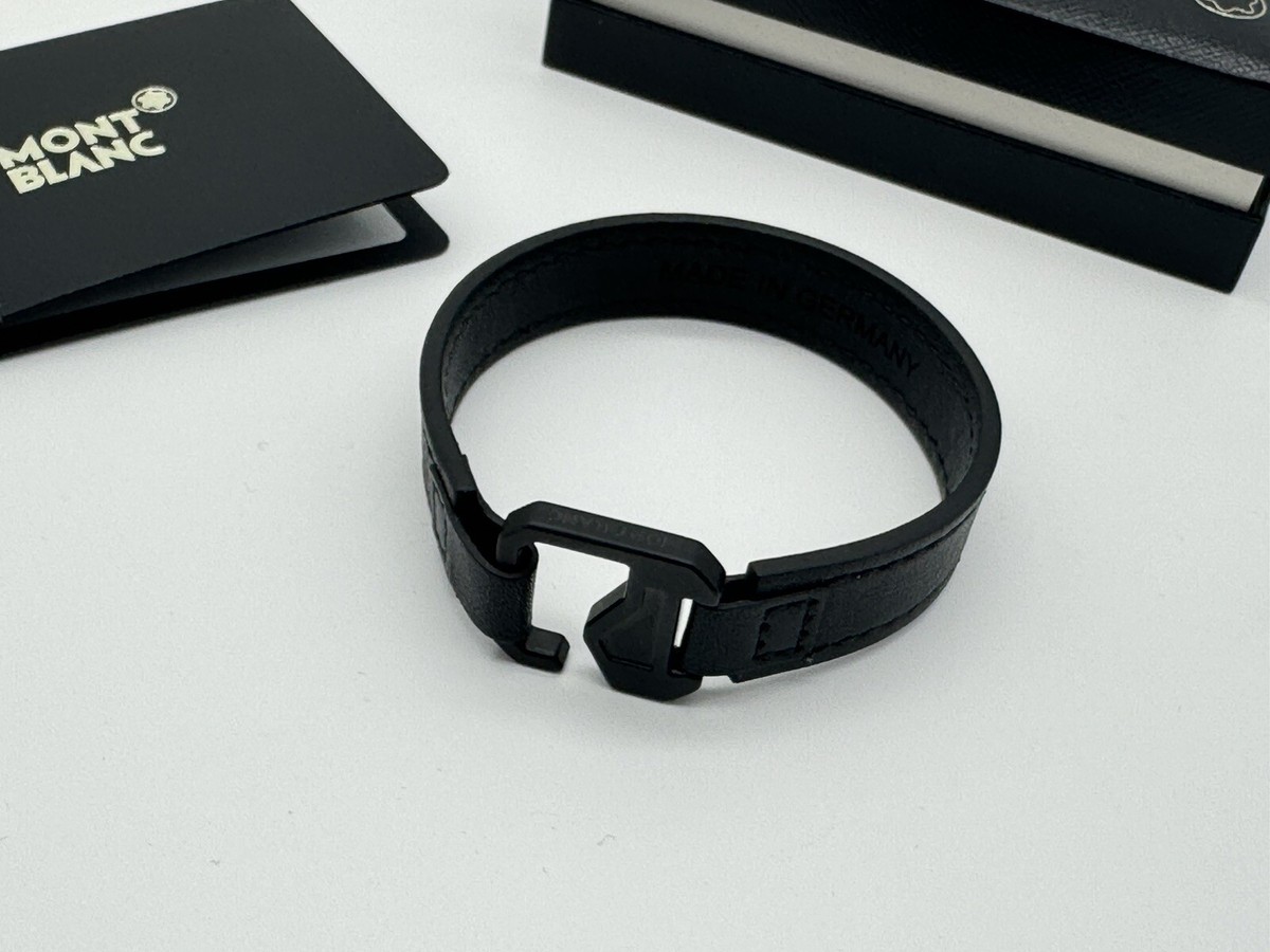 MONTBLANC EXTREME NEO BLACK LEATHER SS BRACELET SIZE 68 NEW 100