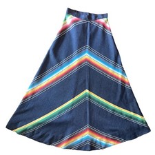 Vintage Casual Corner Chevron Rainbow Wool Striped Maxi Skirt Size 11 Waist 26"