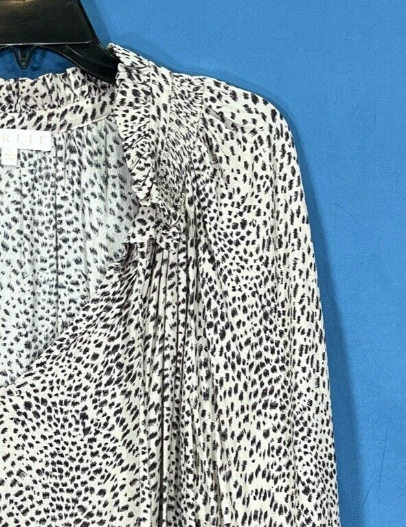 BLUSA TOP KARLIE Beige LEOPARDO Crepé Cuello en V Manga Globo FLUIDA Carrera Talla L Foto 3 de 4