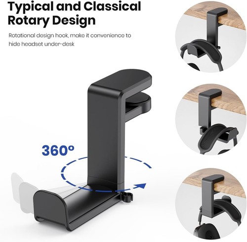 360?? Gaming Headphone Hanger Display Stand Holder Hook Under Desk Headset Mount - Picture 5 of 8