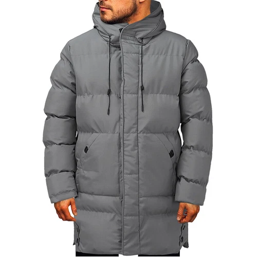 Herren langer gefütterter Mantel Kapuze dicke Luftpolsterjacke gesteppt wattiert - Bild 37 von 39