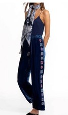 Johnny Was Blue VELVET WIDE LEG PANT NIKKOLA Embroidered Silk Blend XS J60724-9