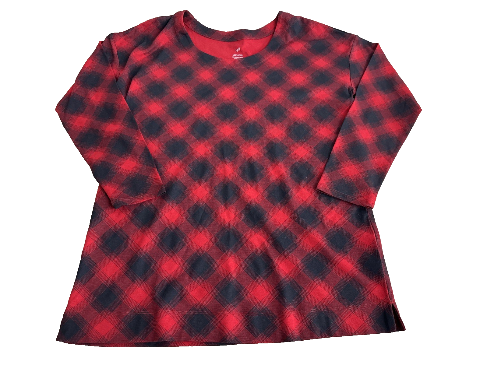 J. Jill Women's L Red Black Buffalo Plaid Simply Supima Scoop Neck Tunic Top