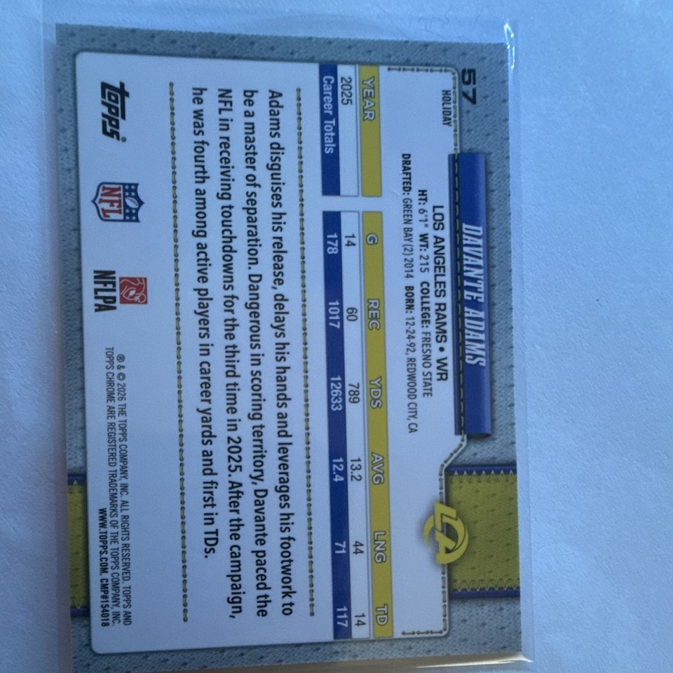 Topps 2026 Topps Chrome Football Davante Adams Rams holiday sparkle ...