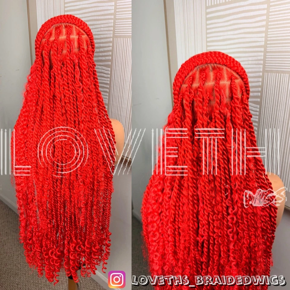 Se envía al día siguiente (ENVÍO 2 DÍAS) Peluca trenzada de encaje completo Cornrow, trenza negra sin nudos Foto 2 de 4