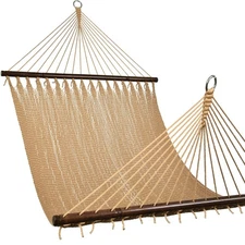 10.5 FT Double 2 Person Caribbean Rope Hammock, 450 LBS Capacity, Tan