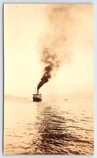 VINTAGE REAL PHOTO PICTURE POSTCARD OLD PHOTOGRAPH SHIP BOATS SMOKE STACK WATER
