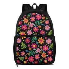 Colorful Floral Leaf Print Lunch Box Backpack for Kids 15.3 Inch 2-in-1 Schoo...