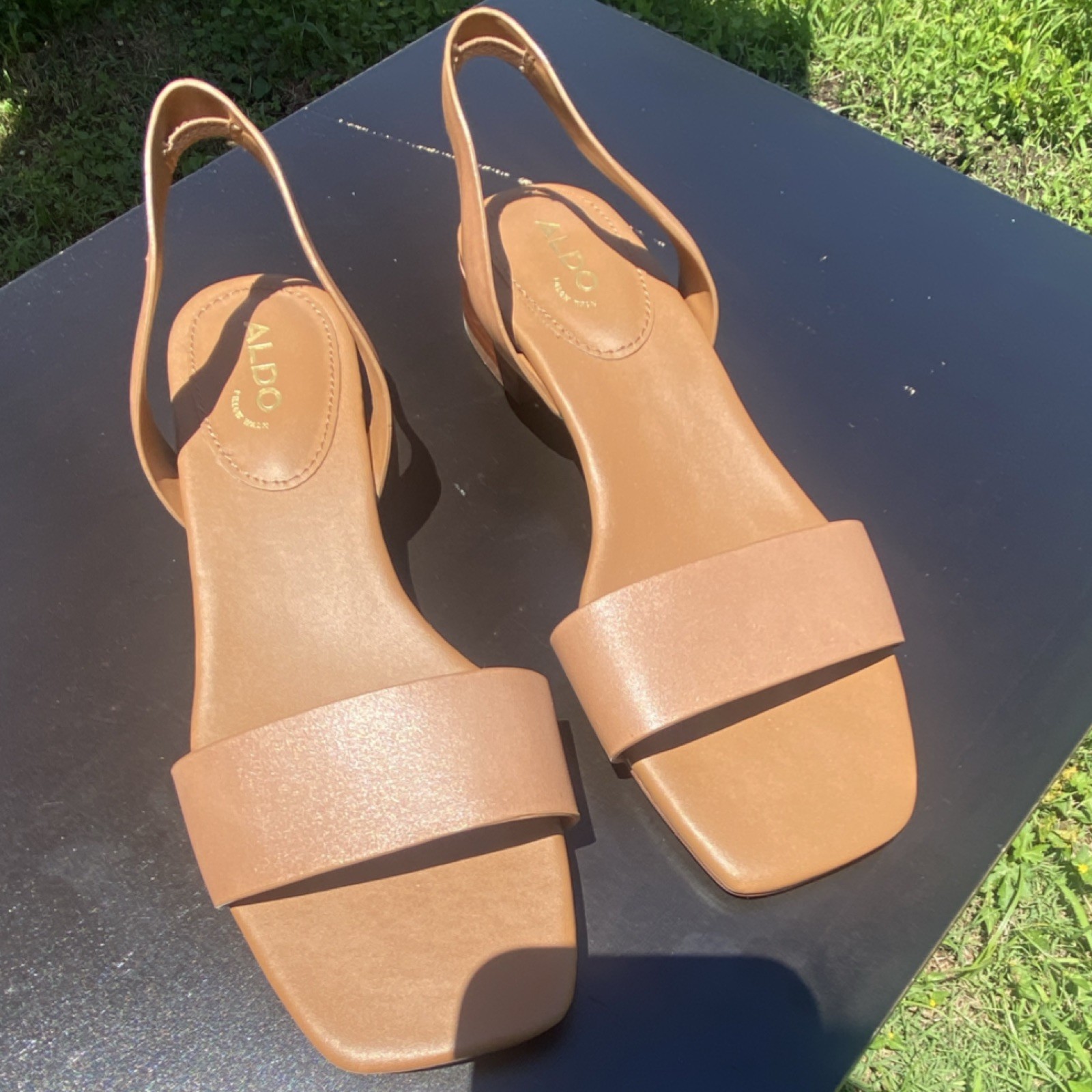 ALDO Brown Slip-On Comfort Block Heel Women's Sandals Size 6.5 US / 37 EU