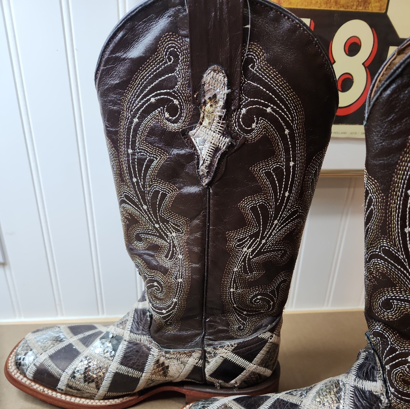 Ferrini Patchwork Embroidered Square Toe Cowboy  … - image 6