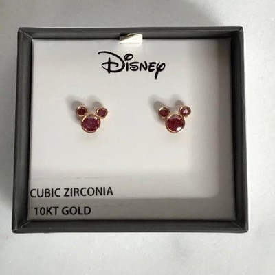 Disney Mickey Mouse 10kt Gold Red Cubic Zirconia July Birthstone Stud Earrings