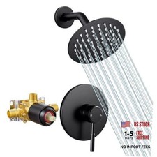 Black Shower Head, Shower Faucet Set with Pressure Balance Valve, Matte Black