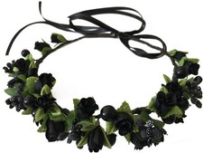 Flower Crown Floral Girls Headband - Black Headpiece Womens Wedding Bridal - ...