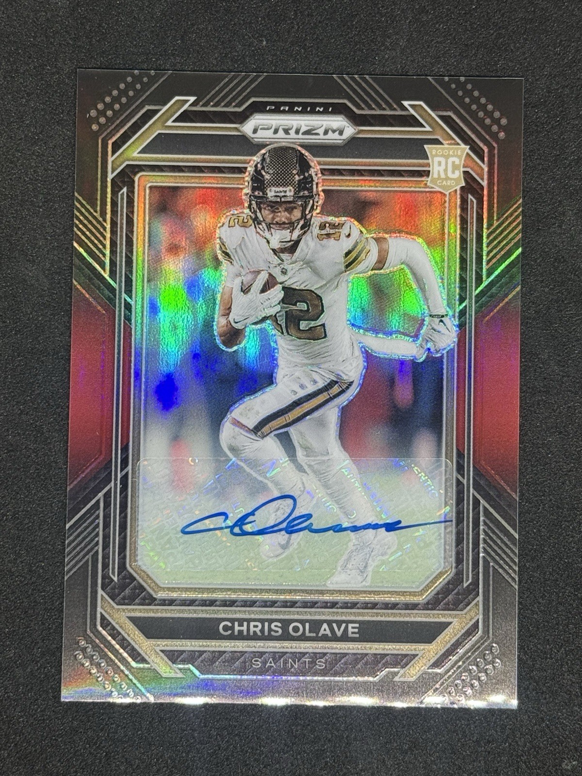 2022 PANINI CHRONICLES PRIZM BLACK CHRIS OLAVE /99 SIGNATURE RED AUTO Saints!
