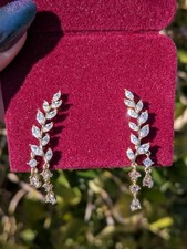 CZ Gold Toned Leaf Dangle Earrings