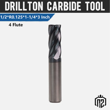 4 Flute 1/2" x 1-1/4" x 3" Carbide End Mill - 0.125 Corner Radius - AlTiN Coated