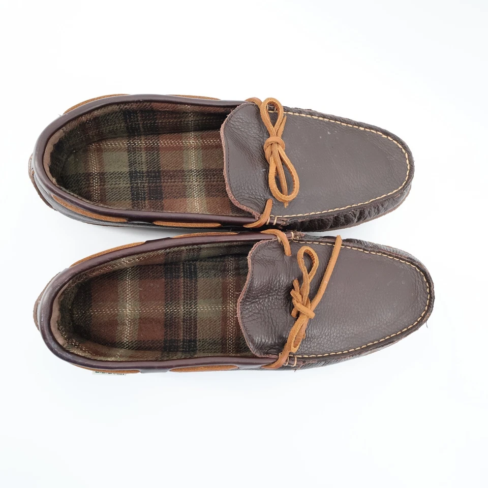 LL Bean Mens Dark Brown Leather Moccasin Slippers Size 14 Medium - Image 2 of 4