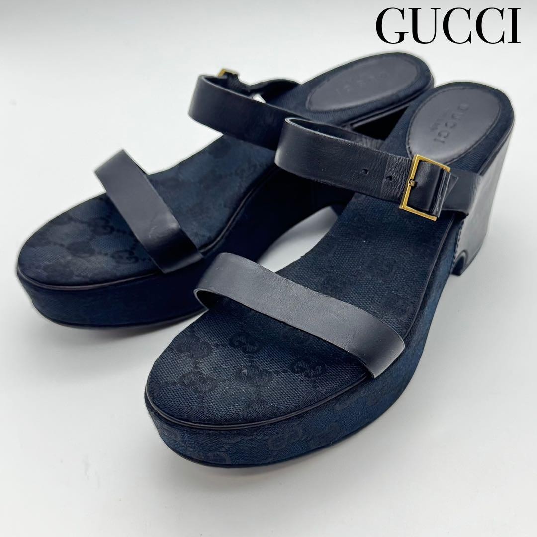 GUCCI Mules Sandals Heel GG Leather Black EU37/US7 116129c thumbnail 11