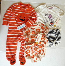 Lot of 3 NWT Baby Halloween Outfits 3-6M Carter's Pumpkin Pajamas Cat Jack