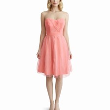 Davids Bridal Coral Strapless Bridesmaid Dress F17015 Size 6 Organza Pleated