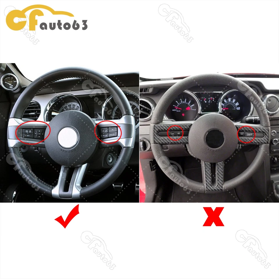 Руль из настоящего углеродного волокна с красной прострочкой для Ford Mustang GT 2010-2014 - Изображение 2 из 4