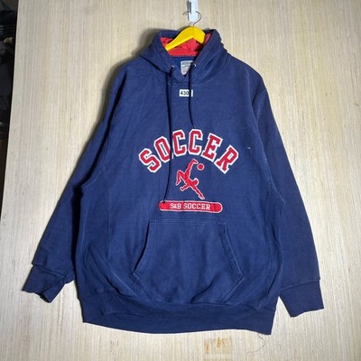 Vintage 90s Steve and Barry's Pullover Hoodie Mens Large Blue S&B Soccer Graphic