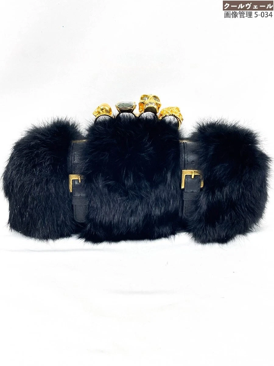 Alexander McQueen — Alexander McQueen Fur Skull Knuckle Clutch Bag 229282 C6960 1000U Black