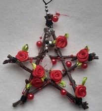 Red rose cherry wood stick pentacle, rose quartz, valentines gift/pagan