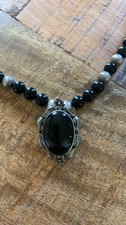 Vintage Carol Felley Sterling Silver Black Onyx Beaded Statement Necklace
