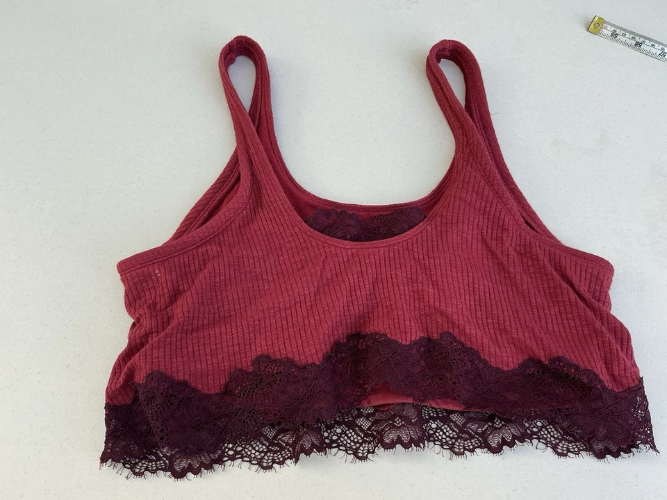 Aerie Bralette Red Size XL Cotton Ribbed Fabric Lace Trim NWT - Image 3 of 4