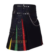 Men's Scottish Black Cotton Hybrid LGBTQ Pride Utility Kilt - Rainbow Kilt
