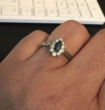 Vintage 925 Sterling Silver Marquise Blue Stone Cluster Ring Size 7/8