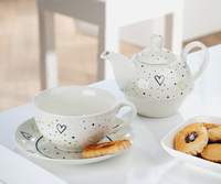 Gilde Porzellan Tea For One Green Heart Herzmotiv Gepunktet Teekanne 58502