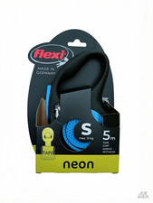 Flexi  Neon S Hunde Gurt 5 m schwarz/neon-blau, Roll-Leine bis 15 kg