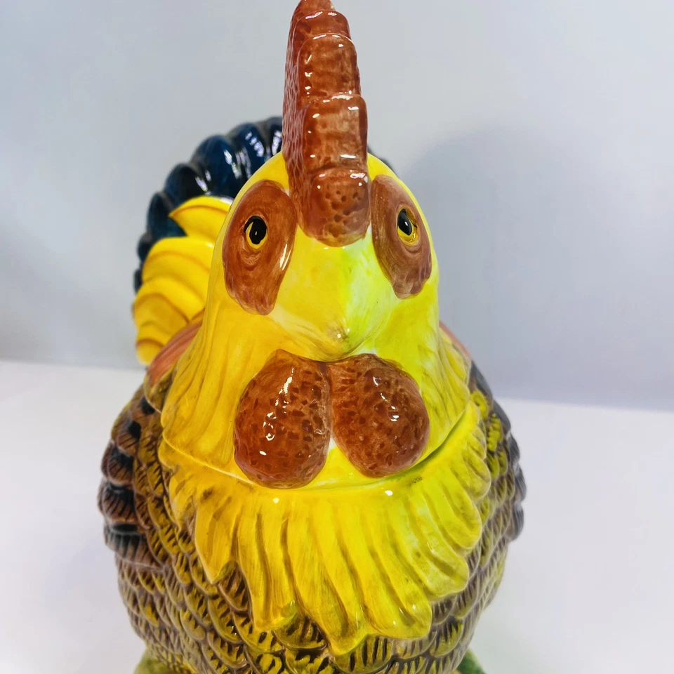 Tarro de galletas de pollo de gallo de colección otoño otoño colores amarillo azul acción de gracias Foto 4 de 4