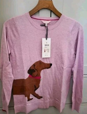 JOULES Miranda Luxe WOMEN Dog Jumper Size Light Pink Dachshund NEW  UK