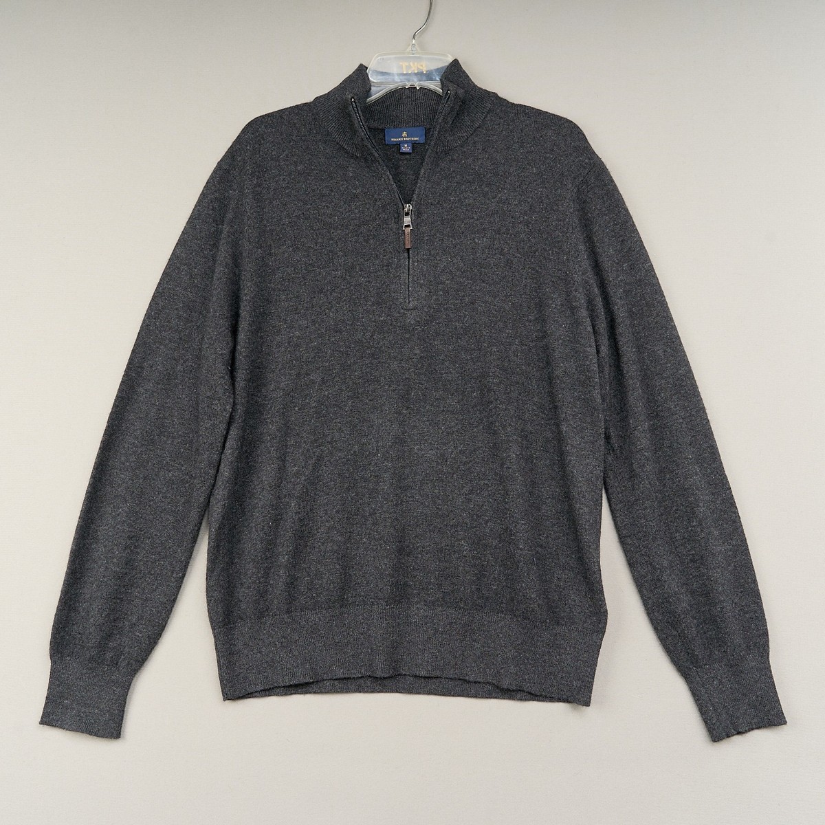 Brooks Brothers Quarter-Zip Sweater Mens M Gray Cashmere Wool Long