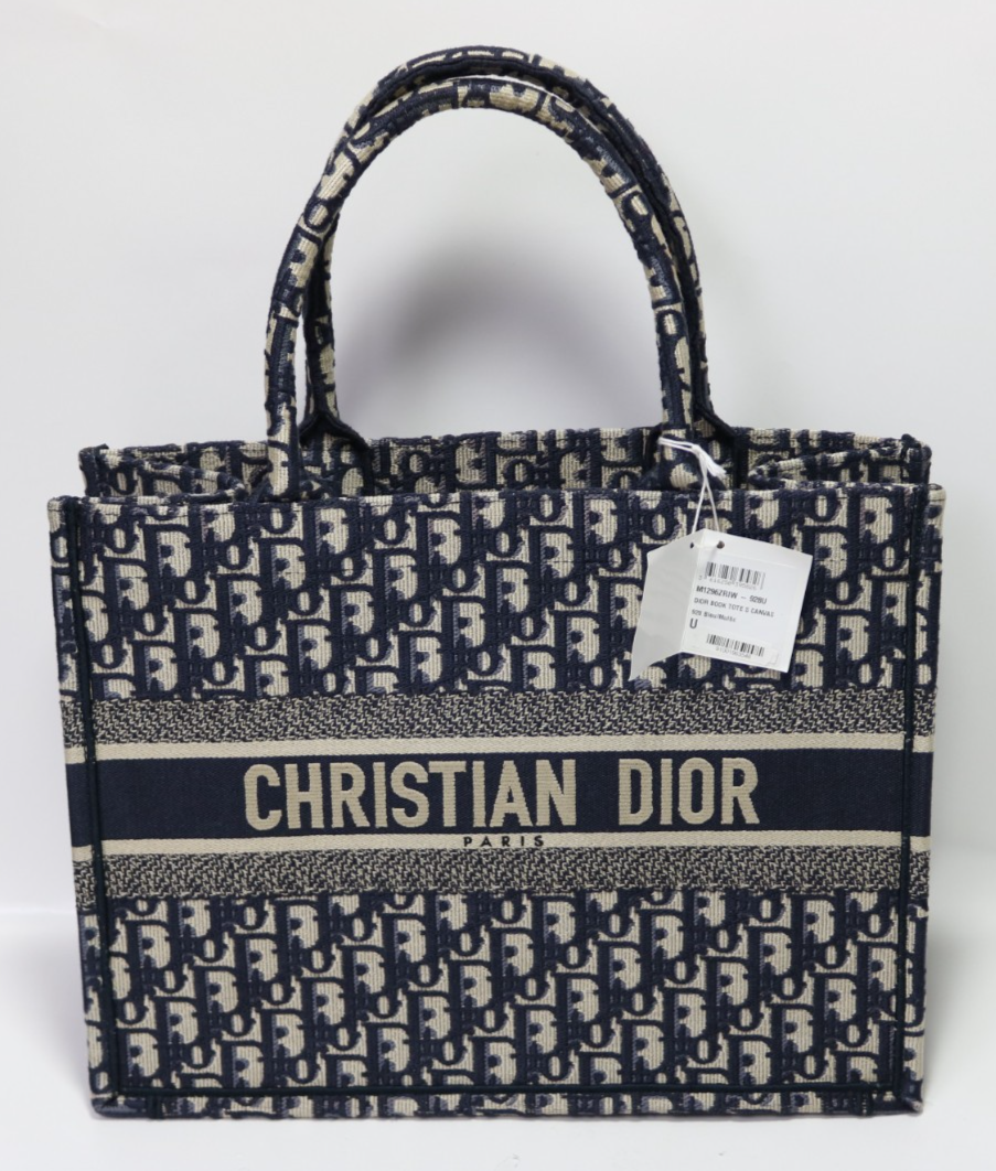 CHRISTIAN DIOR トートバッグ ネイビー/ベージュ CHRISTIAN DIOR BOOK TOTE OBLIQUE SMALL NAVY BEIGE BAG W/ DUST BAG