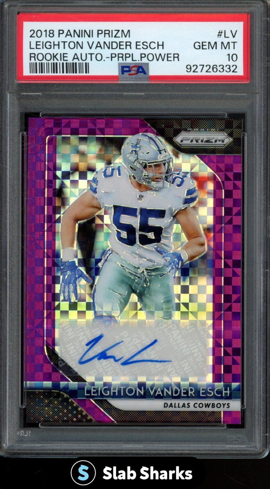 Leighton Vander Esch Panini Prizm Rookie Autographs #LV Purple Power